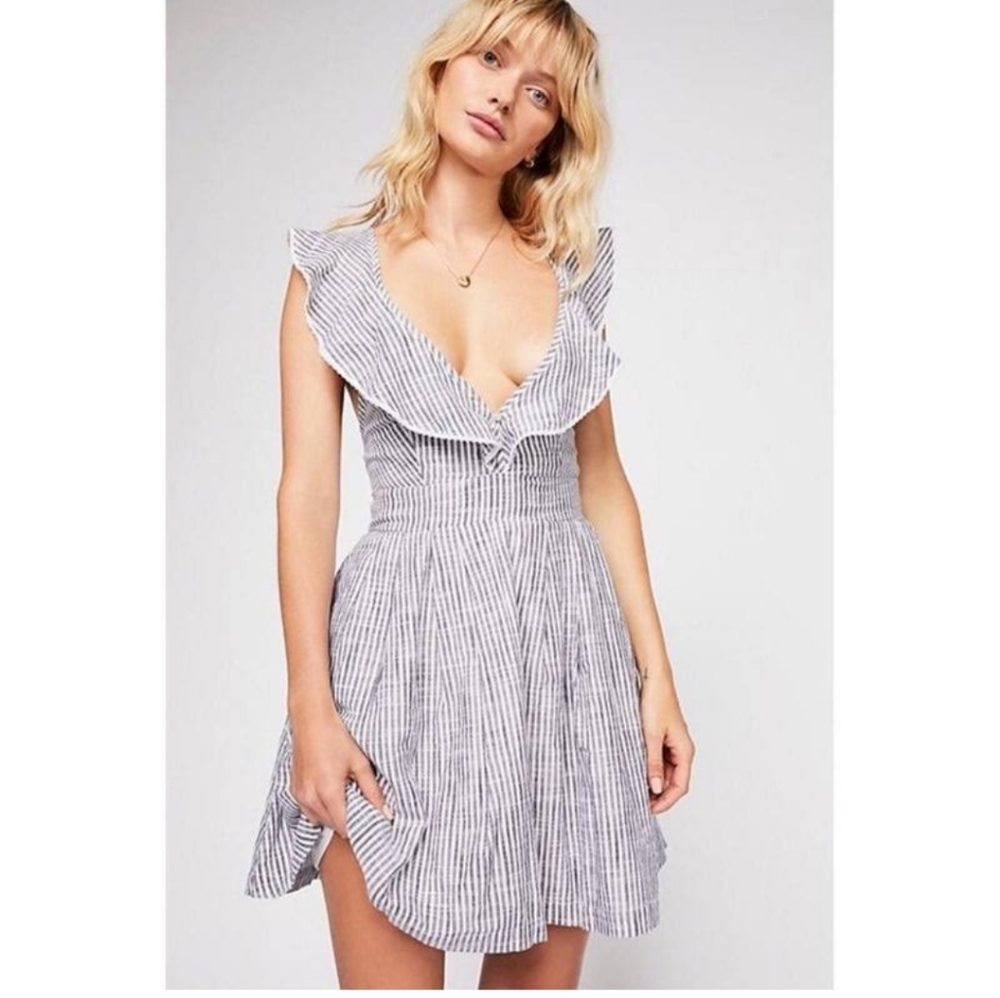Free People Striped Heartlines Cotton Mini Dress